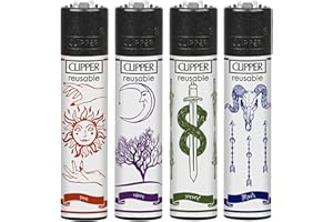 Zactly - 4 x Clipper Lighter Set Gas Refillable Windproof Lighters Standarad Size Replaceable Flint Rare Limited Edition (Magic is Everywhere)