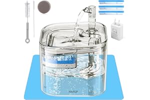 HAPUP Cat Water Fountain for Drinking Automatic Cat Fountain 2.2L Square Pet Fountain Clear Upgraded with Smart Pump Replacement Filters for Cats Puppy Animal Indoor