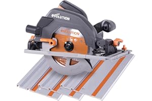 ‎EVOLUTION POWER TOOLS Evolution Power Tools R185CCSX Piła tarczowa i prowadnica do różnych materiałów, tnie drewno, drewno z gwoździami metal stal aluminium plastik, opcja odchylenia, w zestawie prowadnica 1020 mm, 185 mm