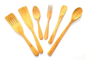 QUEPUEDOREGALAR Juego de Utensilios Cocina artesanales Fabricados con Madera de boj,6 Piezas. Pack formado por 3 Palas, 3 cucharas y 1 Tenedor.