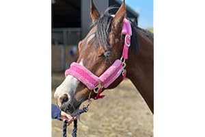 Equipride Licol étoilé brillant avec petites étoiles blingy, doublure en fausse fourrure (plein, rose)