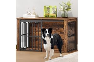 HEXCELEN Hundekäfig-Möbel aus Holz, 100 cm Hundebox für Zuhause, Hundekäfig mit 2 Türen, Schiebetüren, für Kleine, Mittlere Hunde, Robuster, Beistelltisch, 100 x 60 x 62,4 cm, Braun