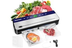 COMEDER 7 in 1 Vacuum Sealer Machine, 65 Kpa 30mm Longer Seal Food Sealer with 50Pcs Vacuum Sealer Bags for Vac/Seal/Rice/Wet Dry Mode, Built-in Cutter and Visible LED Digital Countdown Display