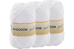 ETREXONLINE Hilo de Algodón Ovillo de Algodón 100% Perfecto para Tejer o para Ganchillo - Color Blanco 100gr 220metros x 3pcs