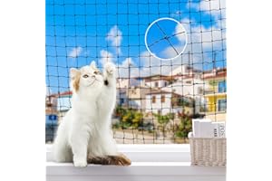 Lewondr Redes de Balcón para Gatos 3x4m, Malla para Mascotas Anti-caída Red de Protección, Alambre de Acero Reforzado Red de Seguridad para Ventana Terreza, Negro