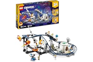 LEGO 31142 Creator 3in1 Space Roller Coaster to Drop Tower or Merry-Go-Round Set, Fairgound Ride Models, Building Toy with Space Rocket, Planets and Light Up Bricks