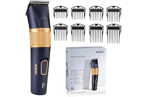 BaByliss Lithium Performance-Hårklippare - Sladdlös Professionell Prestanda, 45 Längdinställningar (0,6-28 mm), Litiumbatteri, Mörkblå/Guld, E986E