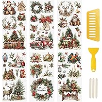 Lot De 6 Feuilles De Transfert De Noël Pour Meubles Artisanaux, 15,2 X 30,5 Cm, Autocollants Vintage à Frotter Pour Sapin De Noël, Biscuits, Gnomes, Bonhomme De Neige, Flocon De Neige, Décoration