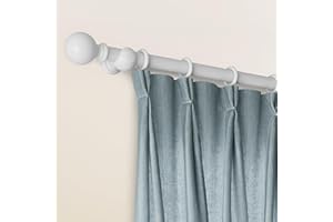Loch & Skye Wooden Curtain Pole Set Fixed Length Premium Quality Beechwood Curtain Rod 28mm Diameter with Finials, Rings & Brackets Wooden Rail Pole for Window & Eyelet Curtains (White, 120cm)