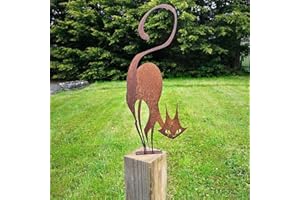 CCWORAN Ornements de jardin en métal pour clôtures, décorations d'extérieur, maison, chat, animaux, sculptures de jardin, silhouettes en fonte rouillée, décoration murale, cadeau pour chat d'Halloween