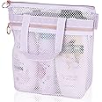 SYOSI Portable Shower Tote, Transparent Mesh Wash Bag, Cosmetic Bag, Travel Wash Bag, Quick Dry Shower Bag with Zipper & 2 Pockets, Ideal for Gym, Travel, Camp, Beach, for Sunscreen, 10.2x9.9''