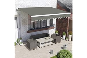 Green Bay 3m Manual Awning - UV Resistant Outdoor Patio Shade Shelter Gazebo Canopy Complete with Fittings and Winder Handle - Grey