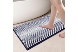 ‎BISCPRO Biscpro Badematte, 45 x 65 cm Badezimmerteppich Chenille Badteppich rutschfest Waschbar Saugfähig, Weicher Teppich für Badezimmer, Maschinenwaschbar (Marineblau)