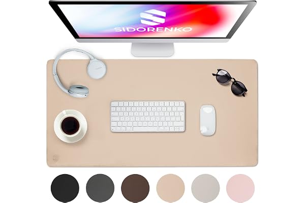 Sidorenko sous Main Bureau 80x40cm Effaçable en Beige- Tapis de Souris XXL en Cuir PU - Accessoire Bureau - Mouse Pad - Tapis Souris XXL - Desk Mat