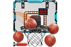 Aiqi Basketballkorb Indoor für Kinder, Mini Basketballkorb fürs Zimmer tür mit Elektronische Anzeigetafel und LED Licht, Kinder Sport Spielzeug Outdoor Indoor, Geschenke für 4-12Jungen und Mädchen