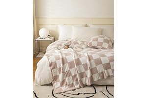 REPRECONF ZASTION Ultra Soft Cozy Buffalo Checkerboard Grid Fluffy Microfiber Knitted Throw Blanket Lightweight Fleece Checkered Blanket for Sofa Couch Bed Travel Cream 51"X63"