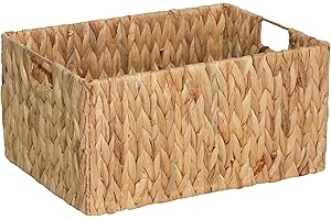 WICKERFIELD Woven Water Hyacinth Organiser Storage Baskets Wicker Hamper Basket With handles Gift Toys Bathroom Basket (Large)