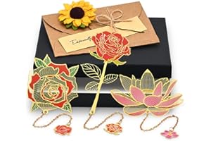 Eucomir Metal Marcapáginas Pendant Bookmark,3 Piezas Leaf and Flower Punto de Libro, Marcapaginas Personalizado Set es un Regalo Práctico y Creativo para Maestros,Lectores, Estudiantes,Amigos,Rojo
