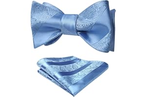 HISDERN Papillon da Uomo Floreale Paisley e Tasca Quadrata, Cravatta a Farfalla e Set di Accessori per Fazzoletti per Feste di Matrimonio