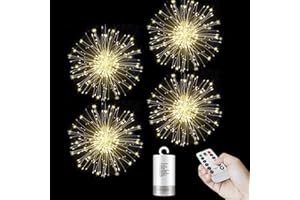 GMYPIC Firework Lights 4 Pack 120 LED Starburst Lights Battery Powered Christmas Indoor Outdoor Decoration with Remote Control Waterproof Fairy String Lights Hanging Garden Lights for Wedding Party