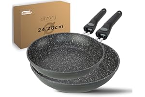 ‎DIVORY DIVORY Pfannenset 2-teilig Pfanne 24cm, 28cm mit abnehmbaren Griff, Induktion, Antihaft-Beschichtete Bratpfanne hoch - Induktionspfannen Set