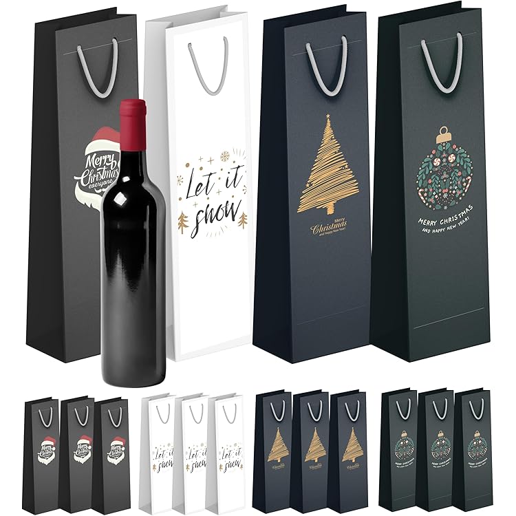 xocome Wijnfleszakken van kraftpapier, geschenkzakjes met handvat, transparante 12 stuks kraft-wijnorganizer voor bruiloft, kerstdag, feest