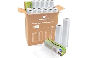 KitchenBoss Sacs Sous Vide Alimentaire 20 Rouleaux avec 2 Boîtes de Coupe：Rouleau Sous Vide Alimentaire 20 x 300 cm (10) + 28 x 300 cm (10), pour Machine Sous Vide et Cuiseurs Sous Vide