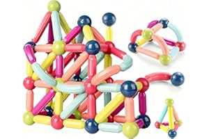 ROUSKY Magnetische und Stangen, 88 Stück magnetische Kugeln, Magnetbaustäbchen-Set, Bausteine, Fliesen, STEM Stapelspielzeug für Kinder ab 3 Jahren (88 Stück)