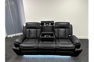 GENERIC Savilla Leather Electric Recliners Sofa With Cupholders – 3+2 Seater Sofa Set – Electric Recliners – LED Lights – Wireless Charging – USB Charging & USB C Charging (Black, 3 Seater)