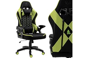 KRAKEN CHAIRS Fotel Gamingowy, Krzesło Biurowe Dla Gracza, Regulacja Wysokości, Ergonomiczne krzesło z regulowanymi podłokietnikami 2D i oparciem, Poduszką lędźwiowa, Zagłówek, Czarno-Zielony