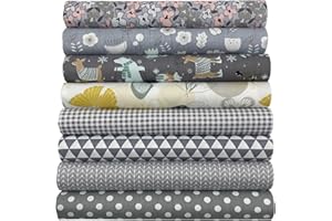 aufodara 8 Stück Baumwollstoff Meterware Stoffpaket 50 x 50 cm Stoff, Stoffe zum Nähen, Patchwork zum Quilten DIY Basteln Handwerken, Quadrate Baumwolltuch (Grau)
