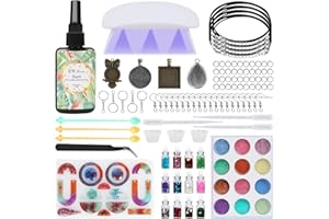 HOTOOLME UV resin Set mit Lampe Anfänger, UV Harz Kit Schmuck Selber Machen Set mit Aufbewahrungsbox, Epoxidharz Formen, Glitzer, Blattgold, für DIY Halskette, Ohrringe