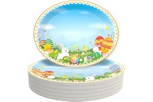 AINDEN Grosse Oster Pappteller, Osterteller Pappe, 36 Stück Kinder Osterteller Pappe, 32 x 25.9 cm Ovale Bunt Teller, Kinderfreundliches Ostergeschirr