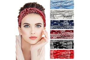 Obidodi 6Pcs Women Headbands, Soft Elastic Boho Headband, Printed Head Scarf Vintage Flower Headband for Women's Hair, Yoga Sports Hairband Bandana Hair Accessories (Set-A)