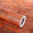 LEPENDOR 17.7" X 393" Brick Decorative Wallpaper Self-Adhesive Wallpaper Lengthen Printed Stick Paper Easy to Apply Peel and Stick Wall Paper - 0.45 x 10 m, Red Brick