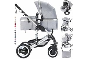 Daliya® Bambimo 3in1 Kinderwagen Kombikinderwagen Riesenset 15-Teilig incl. Babywanne, Buggy, Babyschale mit Fußsack, Alu-Rahmen, Voll-Gummireifen, Wickeltasche, Kindertisch - Grau