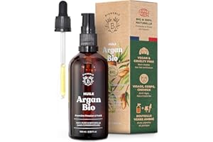 Bionoble Huile d'Argan Bio 100ml + Pipette et Pompe - Bouteille en Verre - 100% Pure, Naturelle, Pressée à Froid - Huile Argan Cheveux Visage Corps - Pure Organic Argan Oil, Huile dArgan Cheveux
