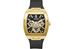 Guess US Montre Multifonction carrée pour Homme Noir et doré