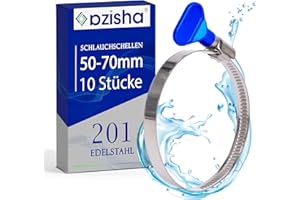 AZISHA Collier De Serrage Inox 50-70mm - 10 Pièces Collier De Serrage Tuyau - Réglable Collier Inox Serrage - Collier Durite - Colliers De Serrage À Écrou Papillon Pour Piscine,Jardin,Plomberie