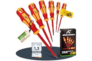 Afeld Elektro Jeu de Tournevis Électricien VDE Isolé 1000V – 6 Pièces Magnétiques – 3 Plat & 3 Cruciforme – Acier S2 Haute Qualité – Tournevis Aimanté Professionnel pour Électriciens