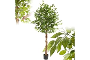 tectake® Albero di Ficus Artificiale, Foglie Realistiche, Vaso in Plastica, Decorazione per Soggiorno, Ufficio e Interni, Facile da Pulire, Arredamento - 180 cm