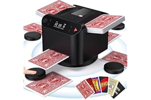AIGCCC Automatic Card Shuffler and Dealer, 2-12 Players Card Dealer with 4 Wireless Remote, Rechargeable 360°/180° Deal 2 Decks Cards Shuffler for UNO, Poker, Texas Hold'em, Monopoly Deal, Blackjack(Model)