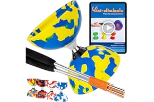 Juggle Dream Jester Diábolo Set para Malabares - Diábolo con Eje de Rodamientos con Palos de Aluminio y Vídeo de Aprendizaje en Línea (Azul/Amarillo)