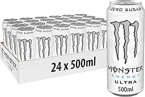 Monster Energy Ultra White – 24 Lattine da 500 ml, Energy Drink Zero Zuccheri e poche Calorie, Bevanda Energetica dal Gusto Leggero e Rinfrescante di Agrumi