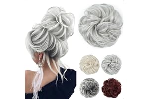 JJstar Chignon Postiche Cheveux Grande Postiches Bouclés Ondulés Chouchou Cheveux Naturel Faux Chignon Elastique pour Femmes Fille (Gris Argenté)