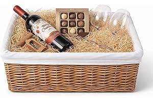 H-LINE LARGE Brown Wicker Willow Storage Basket with Cloth Lining Ideal for Christmas/Easter/Newborn Gift Hamper, Make Your Own Hamper