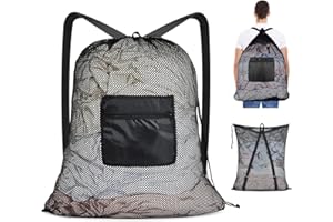 aceyoon Ballnetz Groß, 60x70cm Netztasche mit Schultergurt und Kordelzug Mesh Strandtasche Mehrzweck Sport Netz Rucksack Ballnetz Gym Sack für Fitness, Schwimmen, Tauchen, Reisen