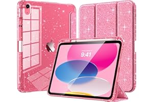 TiMOVO Cover per iPad A16 11 Generazione 11 Pollici 2025, iPad 10 Generazione 2022 10,9 Pollici, Custodia Guscio Posteriore Trasparente Lucido e Portapenne, Auto Sveglia/Sonno, Rosa Glitterato
