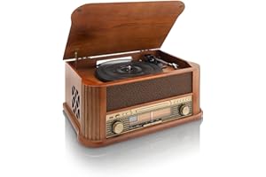 Classic Phono TCD-2500 Platine Tourne-Disque Boîtier en Bois, Prise de Son directe USB, Radio/Lecteur CD, 2 Enceintes intégrées, télécommande, Courroie d'entraînement