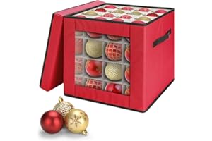 Bauble Storage Box, Ohuhu 7.6 cm 64 Slots Christmas Decoration Storage Box with Back Pocket & Adjustable Dividers, Christmas Ornament Storage for Decorations & Baubles, Tear-proof 600D Oxford